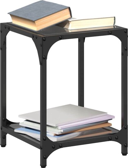 Salongbord med svart glassplate 2 stk 30x30x40 cm stål 845957
