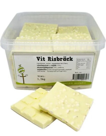 1,5 kg Vita Risbräck Hvit Sjokoladeplate med Puffet Ris