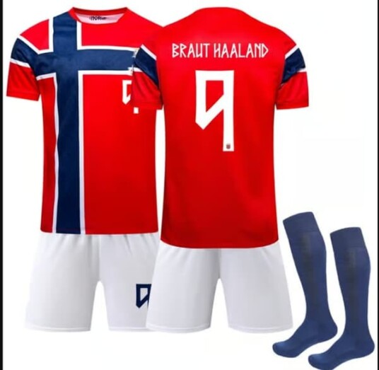 25-26 Norges landslag hjemmefotballdrakt nr. 9 Haaland 28, fotballsett for barn og voksne, stadion nr. 9 Haaland Nr.9 Haaland[YJD]