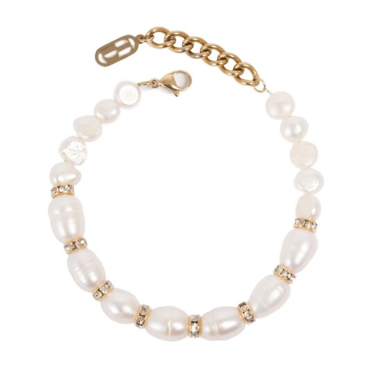 Tone Damli by A&C Forever Yours armbånd i forgylt stål med ferskvannsperler og krystaller