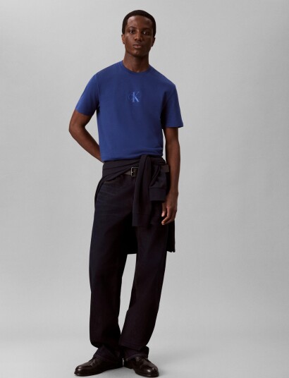 Calvin Klein Jeans Ss 30S Micro Monologo Graphic Te Blue M