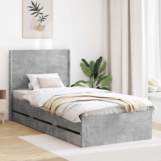vidaXL Sengramme med oppbevaring og hodegavl Betonggrå 90 x 200 cm