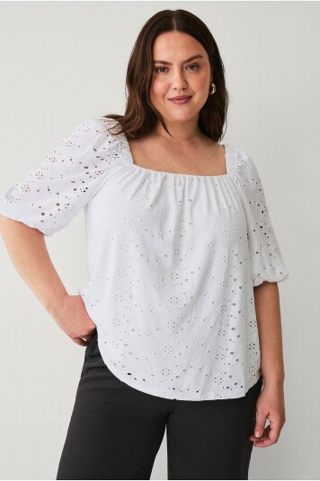 Zizzi - Bluse Enina, 1/2, Blouse - Hvit