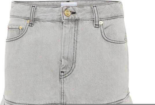 GANNI Future Denim Pleated Mini Skirt Grey 32