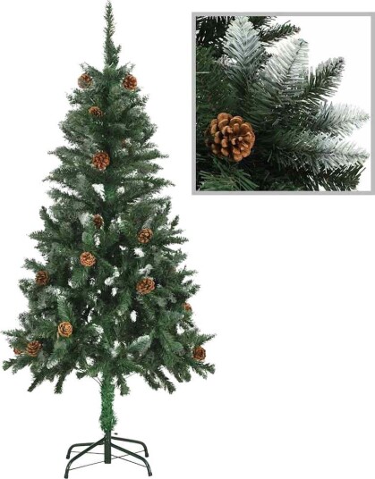 vidaXL Kunstig juletre med furukongler og hvitt glitter 150 cm