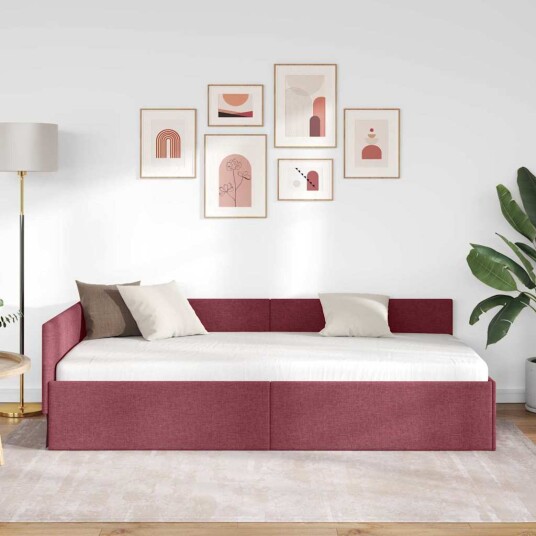 Hjørnesengramme Vinrød 90 x 190 cm Stoff og Konstruert tre Hjørnesengramme Vinrød 90 x 190 cm Stoff og Konstruert tre