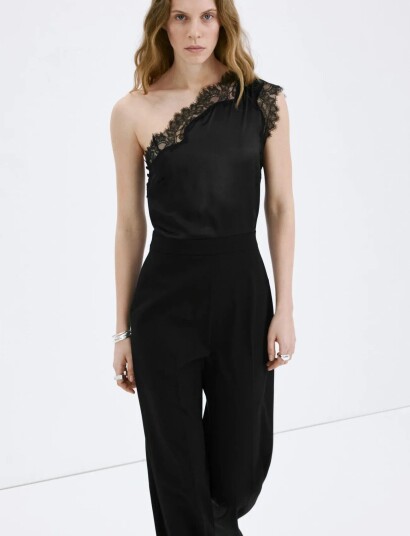 Mango Jumpsuit With Combined Lace And Knit Black S Mango Jumpsuit With Combined Lace And Knit Black S