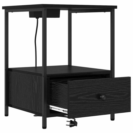 Nattbord med ladestasjon 2 pcs Svart eik Konstruert tre Nattbord med ladestasjon 2 pcs Svart eik Konstruert tre
