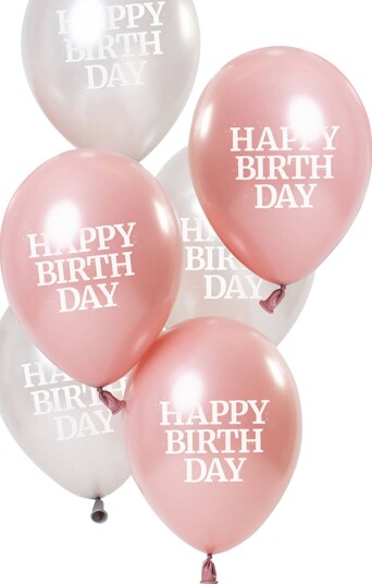 Ballonger Happy Birthday Rosa/Hvit - 6-pakning