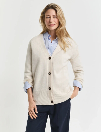 GANT Detail Knit Cardigan - Beige - S