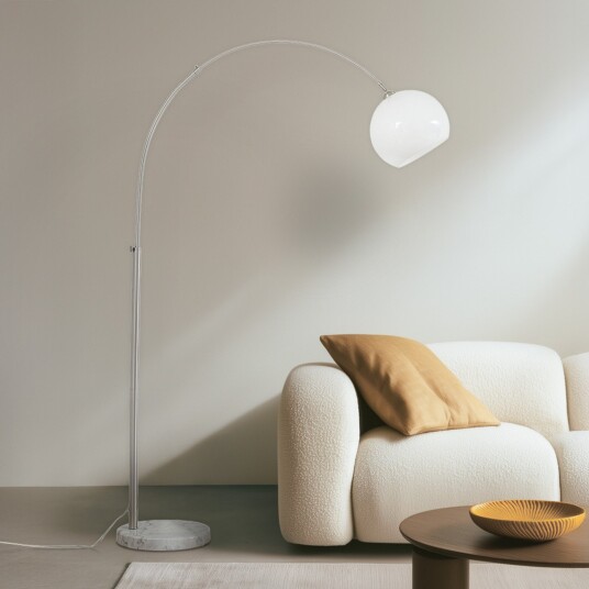 Alverton buelampe hvit/nikkel 197 cm glass – Lindby   Stue 35 197 Hvit