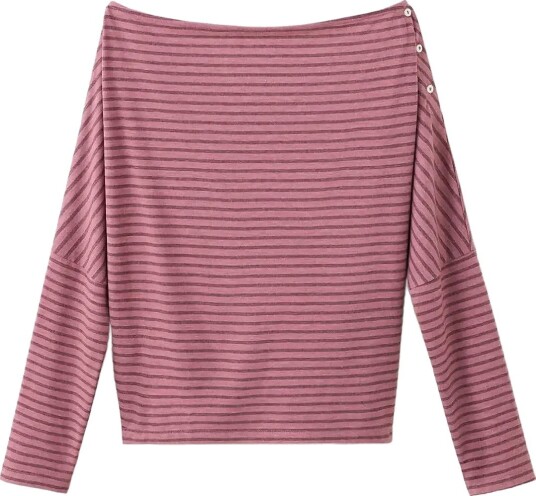 Mango Teen Striped Off The Shoulder T Shirt PINK L