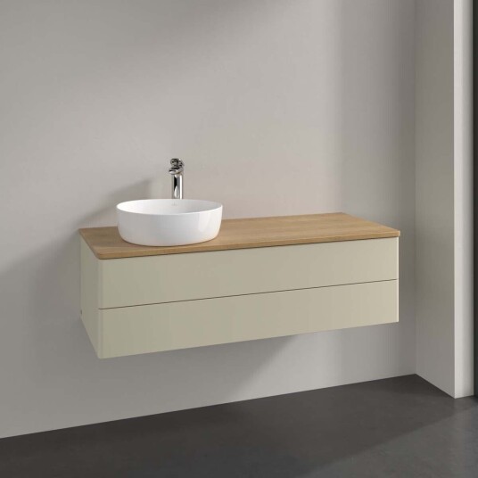 Villeroy & Boch Antao Servantskap med 2 skuffer 120x50x36 cm m/lys Grå Matt/Eik Villeroy & Boch Antao Servantskap med 2 skuffer 120x50x36 cm m/lys Grå Matt/Eik