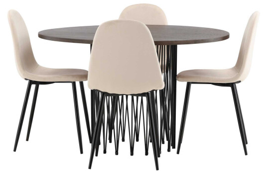 Venture Design Stone round & Polar spisegruppe Beige/mokka 4 stoler & bord 120 cm