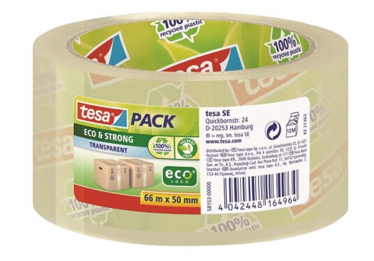 tesa pack eco & Strong Packaging Tape ecoLogo 66m x 50mm Transparent