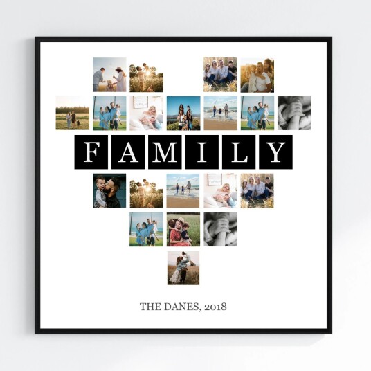 Personalisert Plakat   Kvadratisk Familiehjerte   20 Bilder