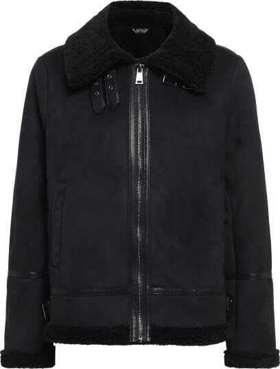 Lauren Ralph Lauren Buckle Trim Faux Suede Jacket BLACK XL Lauren Ralph Lauren Buckle Trim Faux Suede Jacket BLACK XL