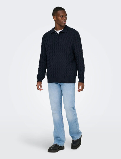 ONLY & SONS Onskicker Life Rlx Ls Cabel Polo Knit - Navy - XS ONLY & SONS Onskicker Life Rlx Ls Cabel Polo Knit - Navy - XS