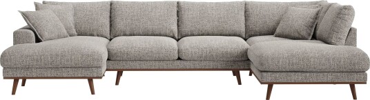 Copenhagen Premium 5 personers Højrevendt U formet Dyb Sofa med Divan og Chaiselong i Chenille Grå