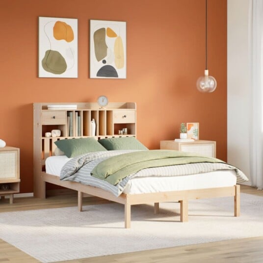  Seng med bokhylle uten madrass 135x190 cm heltre furu