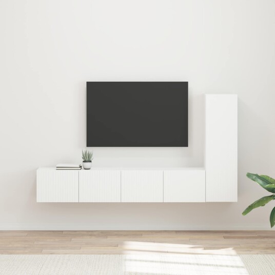 TV benksett Veggmontert 3 pcs Hvit Konstruert tre TV benksett Veggmontert 3 pcs Hvit Konstruert tre