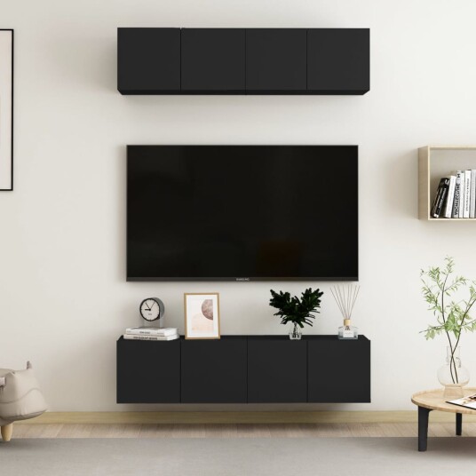 vidaXL TV-benker 4 stk svart 60x30x30 cm sponplate