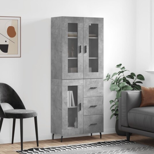 vidaXL Highboard betong grå 69,5x34x180 cm konstruert tre 8720845480356