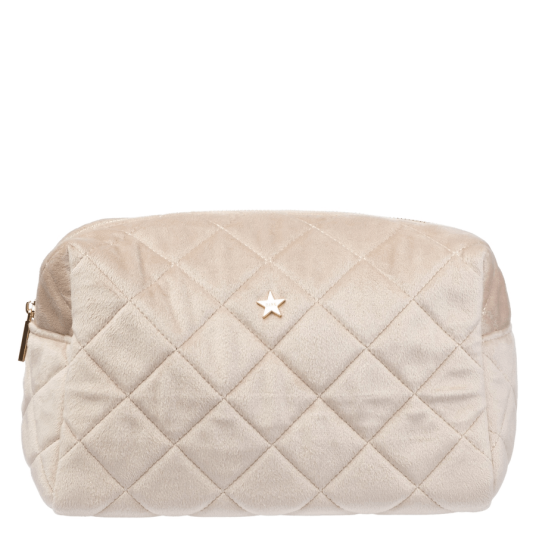 DARK Velvet Square Quilted Make Up Pouch Large Dark Sand