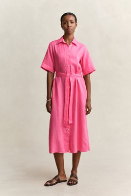 GANT Linen Ss Shirt Dress Pink 38