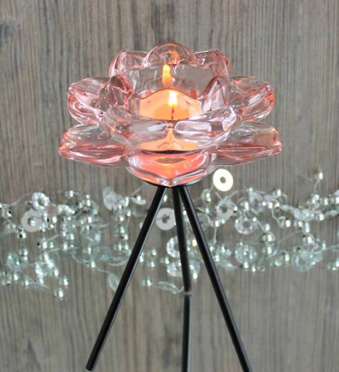 Telysholder Blomst på fot høy i rosa glass