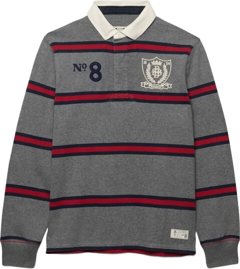Superdry Double Emblem Stripe Rugby ANTIQUE GREY MARL STRIPE S
