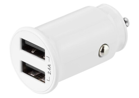 Deltaco 2x USB-A bilstrømadapter 12 W 2,4 A Hvit