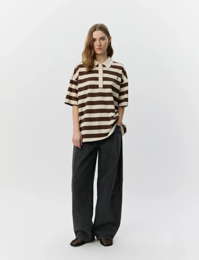 Sofie Schnoor Pilsw Oversize Striped Polo Shirt Cream XL