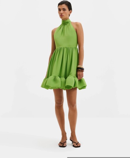 Malina Fern Halterneck Ruffled Mini Dress   Green   S