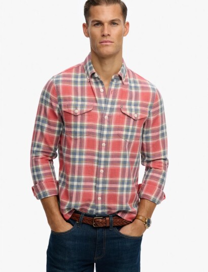 Superdry Merchant Lite Check Shirt   Red   XL