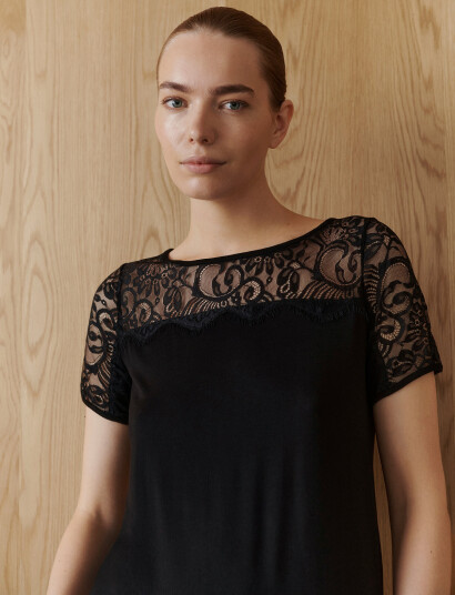 Rosemunde Rwbiarritz Lace Ss T-Shirt - Black - S