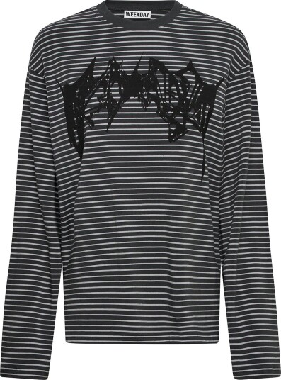 Weekday Oversized Graphic Long Sleeve   DARK GREY/BLACK STRIPE   XS