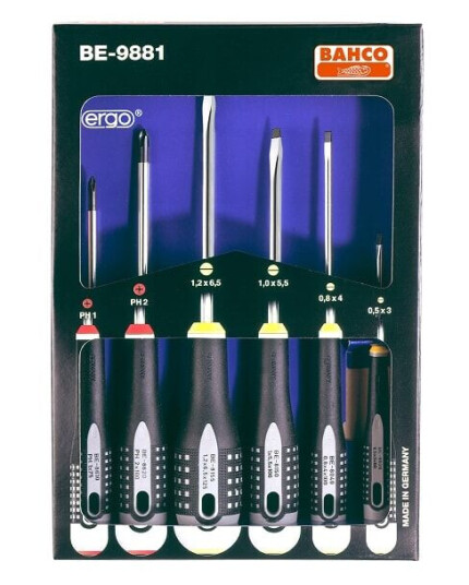 Bahco BE-9881 ERGO Skrutrekkersett 6 deler med antirull Bahco BE-9881 ERGO Skrutrekkersett 6 deler med antirull