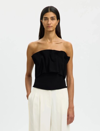 Selected Slfvinelle Pleated Bandeau Top  B Black 42