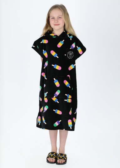 Blount & Pool Tropical Beach Poncho Jr Black Ice Cream Onesize Badeklær