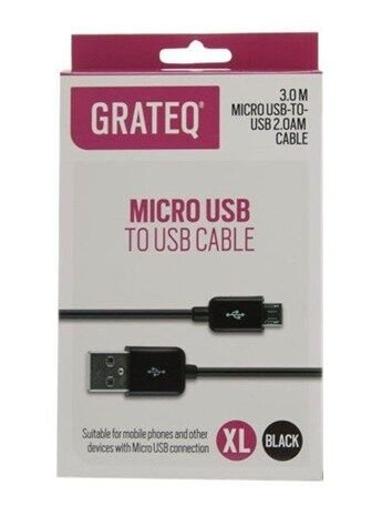 Grateq Micro Usb Kaapeli 3.0M Musta