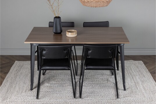 Venture Home Tempe Matgruppe 140 cm Rektangulær med 4 Kenth stoler Sort