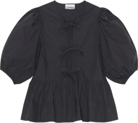 Ganni Cotton Poplin Peplum Blouse Black 34