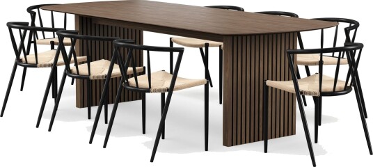 Richeto spisebord 240 cm med 8 Winston spisestoler - Røkt eik / Beige / Metallben svart