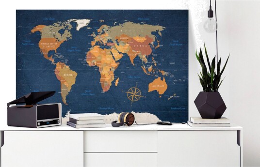 Tavle World Map: Ink Oceans 120X80 Artgeist sp. z o. o.