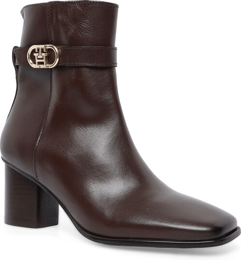 Tommy Hilfiger Th Strap Leather Block Heel Boot - Brown - 36