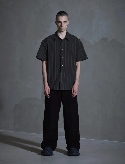 HAN Kjøbenhavn Washed Stripe Short Sleeve Shirt Brown 48
