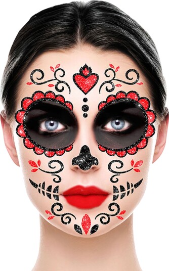 Fiestas Guirca Ansiktstatovering Day of the Dead Glitter 15857