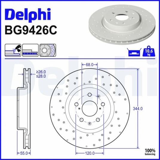 DELPHI BG9426C Bremseskive DELPHI BG9426C Bremseskive