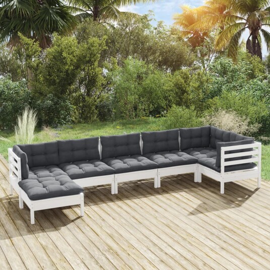  Hagesofagruppe med puter 7 deler hvit heltre furu 3096551